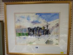 DAVID GROSVENOR watercolour - Welsh Highland Railway under full steam below Snowdon in the