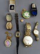 Gold plated gent's calendar wristwatch, two lady's wristwatches and a fob watch on chain, a nine