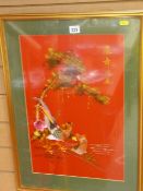 Framed Oriental silkwork