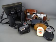 Corfield Periflex Goldstar camera and three others, two vintage light meters and a pair of Chinon