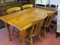 Pine farmhouse table and four spindleback chairs