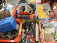 Parcel of garage items including hand tools, Allen keys, spirit level, small toolbox, inspection