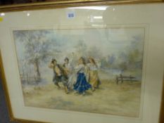 A STELFOX framed watercolour study - gypsy dancers, 33.5 x 48.5 cms