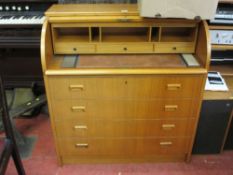 Mid Century roll top bureau with four drawers
