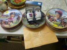 Set of twelve Royal Worcester 'Great Jockeys' plates with certificates and a boxed pair of Worcester