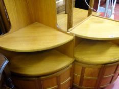 Tall Nathan teak corner cupboard, another Nathan cupboard and a small cupboard