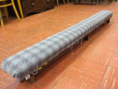 Pine chapel kneeling stool with Welsh tapestry cover, approx 185 cms long