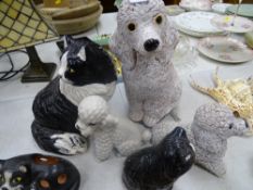 Collection of heavy, possibly garden, dog and cat ornaments