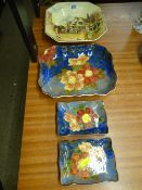 Floral decorated dish and two smaller matching dishes along with a series ware bowl 'Old English