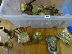 Plastic tub containing large quantity of good ornamental brassware