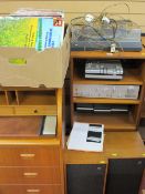 Mid Century cabinet along with a dual 505-2 belt drive turntable, Grundig CN730 cassette deck,