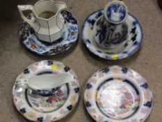 Pair of Oriental decorated plates, cream ware jug and similar items