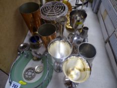 Parcel of electroplate, brass effect mantel clock and similar items