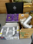 Two boxed sets of Edinburgh Crystal and Italian glass tumblers and a boxed Kenwood mincer A920 for