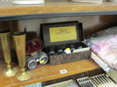 Banda carpet bowls set, a vintage throw, binoculars etc