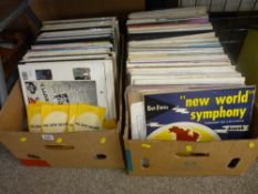 Two boxes of vintage LP records, mainly classical music and a quantity of monthly guides to newly