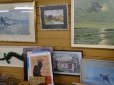 WARREN WILLIAMS ARCA framed limited edition (390/500) print - figure feeding birds with cottages