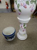 Good Adams Tunstall Jasperware jardiniere and a modern floral decorated example on stand