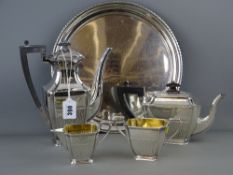 Four piece silver plated presentation teaset and associated tray