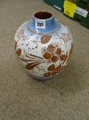Royal Doulton bulbous vase with slipware type floral decoration, 27 cms high