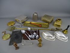 Two white metal lidded boxes, an Art Nouveau style pen tray, a Kigu compact and other collectables