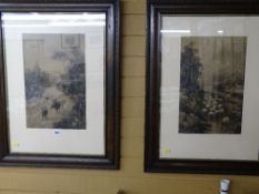 ELMER KEENE two oak framed monoprints - cattle herder and a shepherd with their animals, 46 x 30