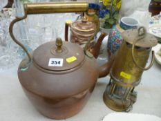 Victorian copper kettle and a vintage style miner's lamp 'Eccles No. 6'