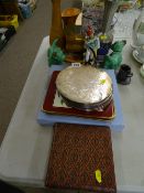 Mixed group of collectables including two Sylvac terriers, an Oriental style table lamp, a