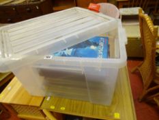 Good heavy storage container with fastening lid and contents of miscellaneous LP records