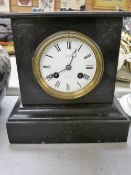 Victorian slate mantel clock, the dial marked 'Loveday, Wakefield' with bell strike movement, with