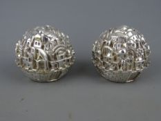 Pair of 925 stamped ball paperweights depicting Jerusalem