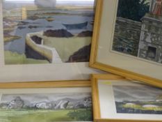 GARETH OWEN four mixed medias - various scenes, 24 x 34 cms (three), 34 x 24 cms (one)