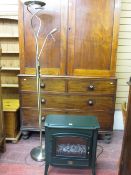 Modern black stove coal effect electric heater and brass effect twist column standard lamp E/T