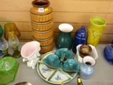 Large West German stoneware vase, an Italian putto with basket vase, two pottery nut dishes and