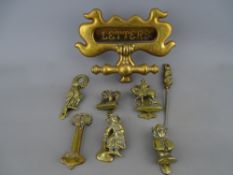 Victorian brass door knocker with letters aperture, six small brass door knockers, various