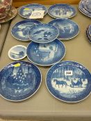 Seven Royal Copenhagen porcelain year plates - 1978 to 1984 with two further Copenhagen dishes