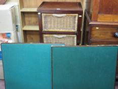Wooden bedside storage cabinet with two woven wicker drawers and two baize topped folding card