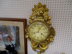 Swedish gilt wood striking wall clock, maker's stamp 'J E Norinder, Goteborg'