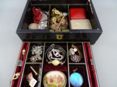 Vintage jewellery box and contents including an eighteen carat gold cased lady's watch, a silver and