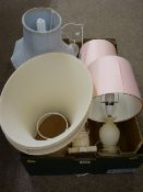 Four decorative alabaster lamps with shades