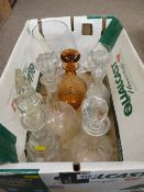 Quantity of vintage decanters with stoppers and other glassware