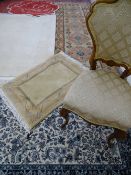 Classically upholstered bedroom chair and a quantity of quality rugs, some by Ffrith