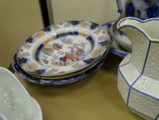 Pair of Oriental plates, creamware jug and similar china items