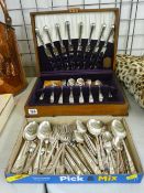 Art Deco style cased canteen of King's plate cutlery and a loose quantity of Viners table cutlery,