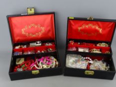 Near pair of vintage jewellery cases and contents