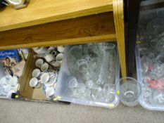 Two tubs containing mixed glassware, box of mainly commemorative items and a box of modern Royal