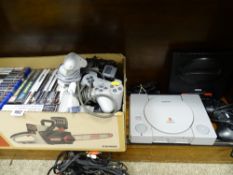 Parcel of gaming items including Sega Megadrive with controller, Playstation I, Playstation II games