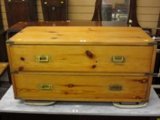 Pine two drawer chest with brass handles