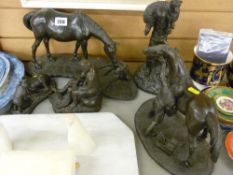 Five Heredities bronzed sculptures including a mother and foal, a blacksmith with horse and three