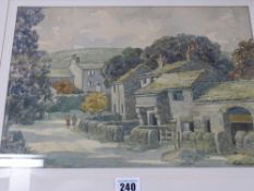 HARRY TURNER watercolour - village lane with ladies walking, 25 x 34 cms